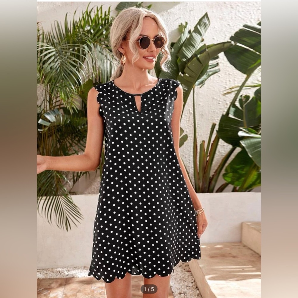 Polka Dot Scallop Trim Dress